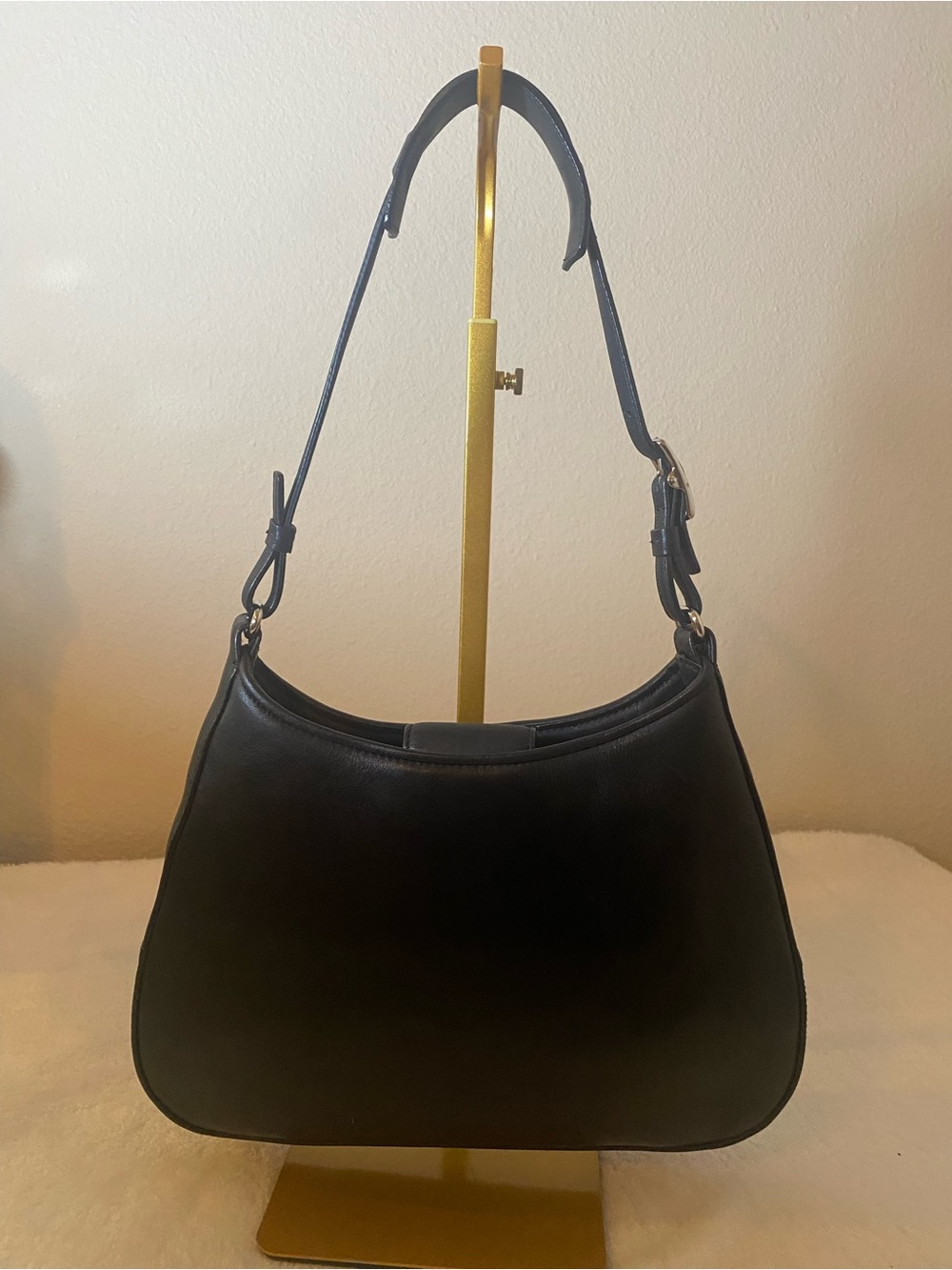 Coach Vintage Black Leather Shoulder Bag with Adjustable Strap